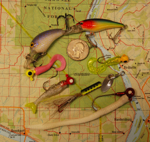 A few of author Chris Erwin's favorite baits for fishing creeks and streams. Paired these with an ultra-light spinning rod. (Photo by Chris Erwin)