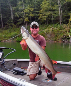 Jamie Barber holding a 51 inch muskie caught and released on Cave Run last week. (Photo submitted).