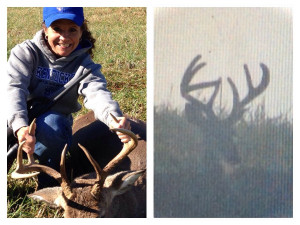 Shannon Roberts displaying a buck taken during gun season using a 243. This is the same deer but the picture was taken back in the summer. (Photo submitted)