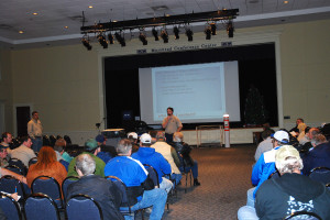 Kentucky Wildlife Biologist Tom Trimmermann explains the goals and extent of the habitat program at a public meeting held at Morehead in December. (Photo by Chris Erwin)