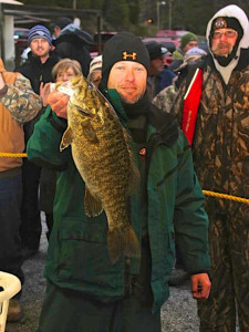 Chad Snider holding the largest smallmouth that the team of Snider-Bridwell caught while fishing the Billy Westmoreland Tournament. (Photo submitted).