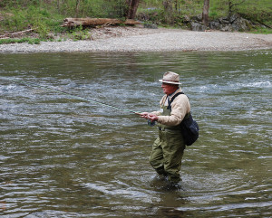 My good friend Bob Danner, a retired marine biologist with the U.S. Fish and Wildlife, fishing one of the trout streams in the Cherokee Nation, NC. (Photo by Chris Erwin)