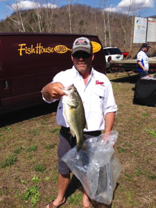 Scott Doan holding a 3 pound 5oz Largemouth Bass caught in the Cave Run Memorial Bass Tournament. (photo submitted) 