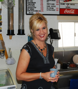 Kelly Caldwell, owner of Homes Bend Resort on Green River Lake stands in the resort restaurant, which also doubles as bait and gift shop. (Photo by Chris Erwin)