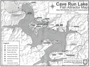 This map was produced by the Kentucky Department of Fish and Wildlife to show the areas where the habitat has been added to Cave Run Lake and where future sites are for more habitat to be added in 2015 and 2016. (Courtesy of the KDFWL).