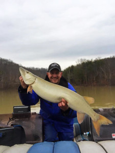 Chris Leffer holding a 42-inch muskie he caught on Cave Run Lake this past week. (photo submitted.)