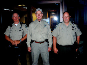 Kentucky Fish and Wildlife Commissioner Greg Johnson and two of our local Fish and Game officers helped in security during the 5K race. (photo by Chris Erwin)