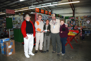 Officers of the Kentucky Outdoor Press Association present a check to Jessie Nelson, of Kentucky Fish and Wildlife,  to send children to summer camp. Pictured from left to right:  Soc Clay, Tom Clay, Jessie Nelson, Chris Erwin and Wanda Clay. (photo by Linda Erwin)