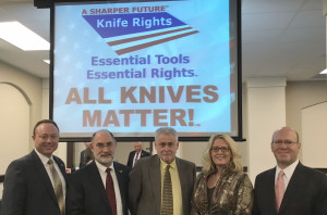 Members of the Kentucky Legislative Sportsman Caucus held its first meeting of the 2016 Legislative Session this week in Frankfort.  The caucus, co-chaired by Senator Robin Webb, D-Grayson, and Rep. Tommy Turner, R-Somerset, along with Knife Rights, Inc. Chairman Doug Ritter and Director of Legislative Affairs Todd Rathner. Daniel Hall with the National Rifle Association and Kentucky Fish and Wildlife Commissioner Greg Johnson also attended the bi-partisan meeting. (photo submitted).  