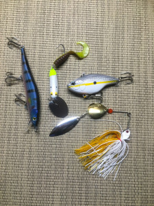 These are few of the lures that have proven to be productive in early spring when fish begin to move from deep water to staging positions and begin to feed near shallow water flats and ledges. (Photo by Chris Erwin)